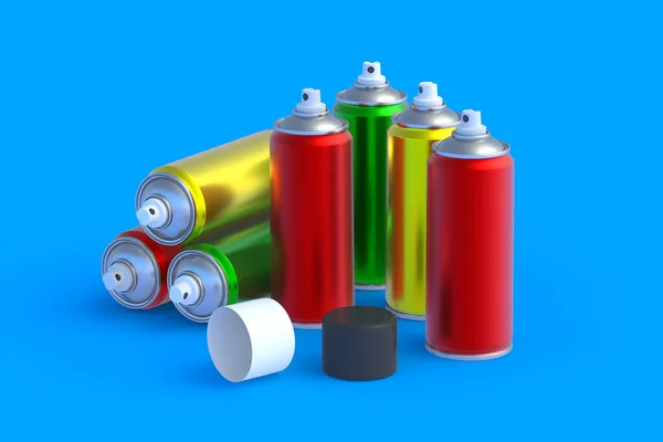 Lot Metallic Cans Spray Paint Hairspray Lacquer Disinfectant Sprayer Renovation — Stockfoto