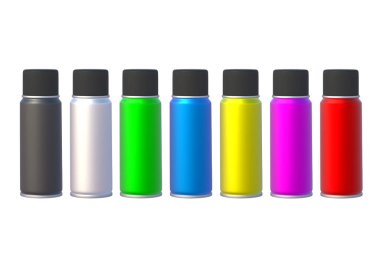 Beyaz arka planda izole edilmiş sprey boya seti. 3d hazırlayıcı