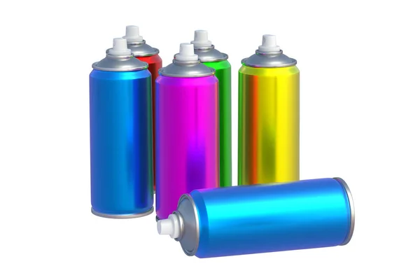 Cans Spray Paint Isolated White Background Render — Stockfoto