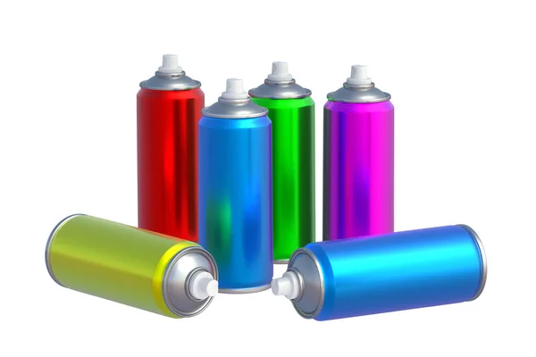 Cans Spray Paint Isolated White Background Render — Stockfoto