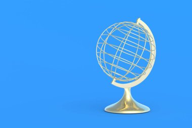 Altın renkli tel küre. Uluslararası iletişim. Coğrafi eğitim. Dünya çapında bir iş. Uzayı kopyala 3d hazırlayıcı