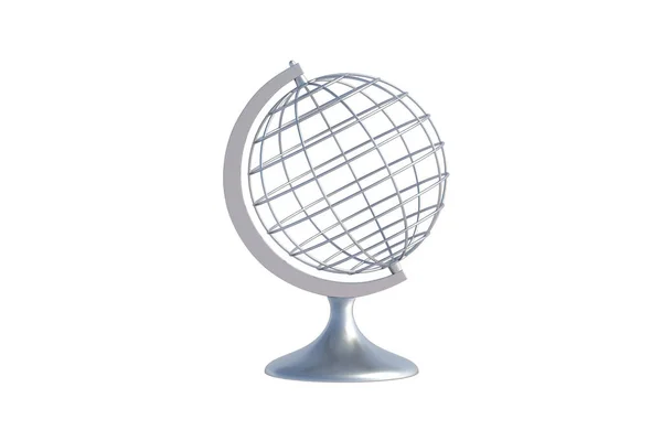 Wire Globe Silver Color Isolated White Background Render — Stockfoto