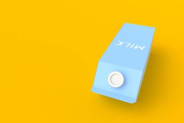 Turuncu arka planda bir paket süt. Uzayı kopyala 3d hazırlayıcı