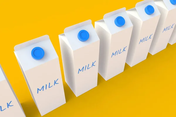 Row Package Milk Dairy Beverage Healthy Drink Render — Stock fotografie