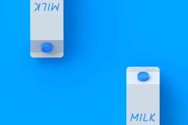 Packaging of milk. Dairy beverage. Healthy drink. Top view. Copy space. 3d render