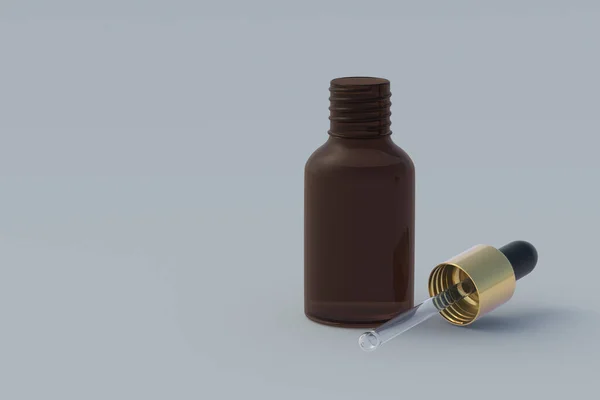 Skincare Serum Dropper Bottle Gray Background Copy Space Render — Stock Fotó