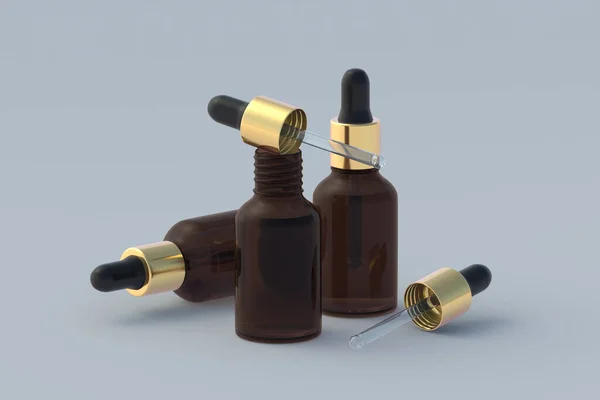 Skincare Serum Dropper Bottles Gray Background Render — Stock Fotó