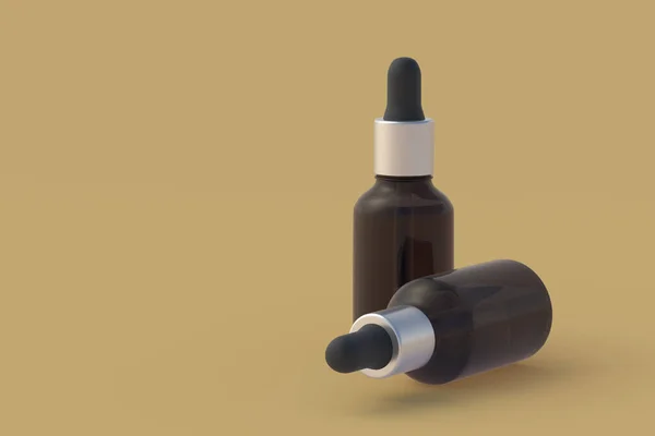 Skincare Serum Dropper Bottles Beige Background Copy Space Render — Stock Photo, Image