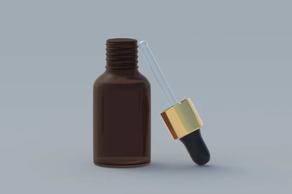 Косметична Пляшка Піпеткою Сірому Фоні Візуалізація — стокове фото