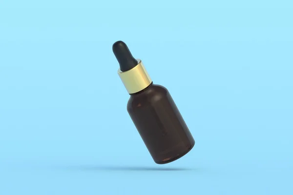 Flying Cosmetic Bottle Pipette Blue Background Render — Stock Photo, Image