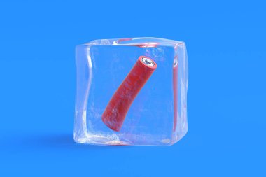 Buz küpündeki pil. 3d illüstrasyon