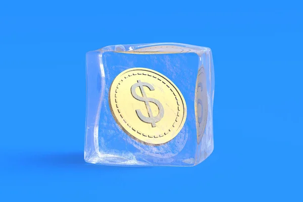 Koin Dolar Dalam Kubus Ilustrasi — Stok Foto