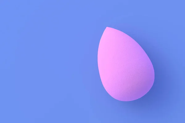 Egg sponge on blue background. Cosmetic accessories. Beauty and fashion. Makeup tools. Top view. Copy space. 3d render