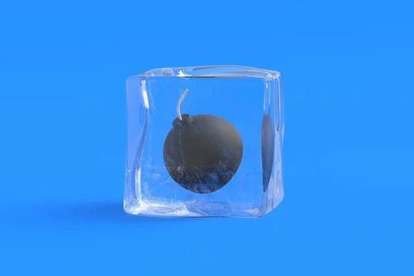 氷のキューブに爆弾 3Dイラスト — ストック写真