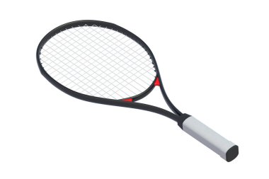 Beyaz arka planda izole edilmiş profesyonel tenis raketi. Spor malzemesi. 3d hazırlayıcı
