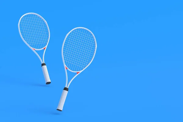 空飛ぶテニスラケット スポーツ用具 国際大会 余暇のためのゲーム 趣味が好き コピースペース 3Dレンダリング — ストック写真