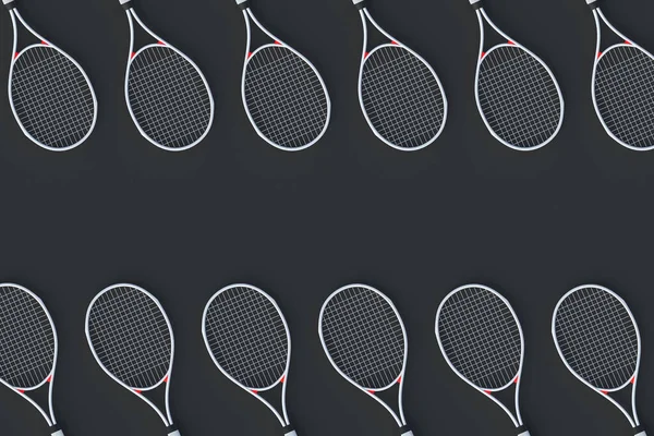 Reihen Von Tennisschlägern Sportgeräte Länderspiel Spiel Gegen Faulheit Liebstes Hobby — Stockfoto