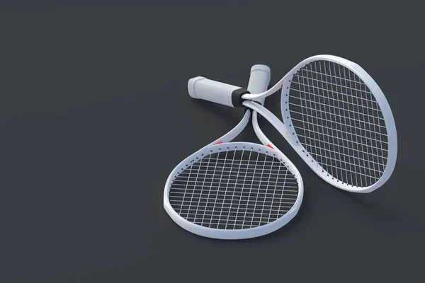ブラックを基調としたホワイトテニスラケット スポーツ用具 国際大会 余暇のためのゲーム 趣味が好き コピースペース 3Dレンダリング — ストック写真