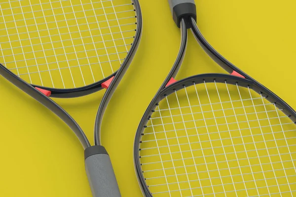 Modernas Raquetas Tenis Sobre Fondo Amarillo Equipos Deportivos Torneo Internacional — Foto de Stock