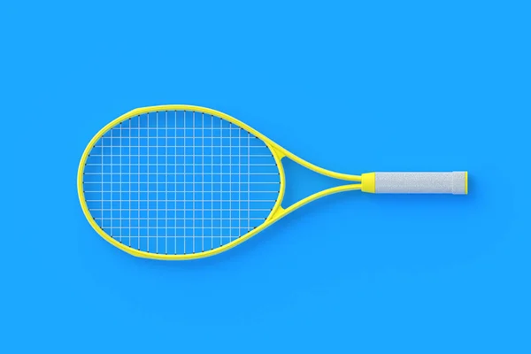 Geel Tennisracket Blauwe Achtergrond Sportuitrusting Internationaal Toernooi Spel Voor Vrije — Stockfoto