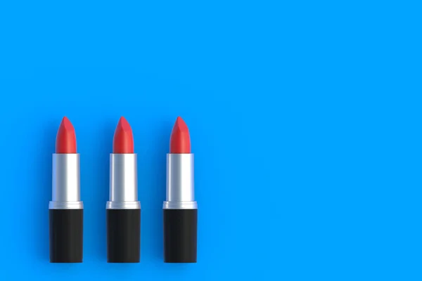 Három Piros Rúzs Sarokban Kozmetikai Kiegészítők Sminkszerszámok Első Látásra Másold — Stock Fotó