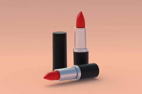 ベージュ地に高級口紅 化粧品アクセサリー メイクアップツール 3Dレンダリング — ストック写真