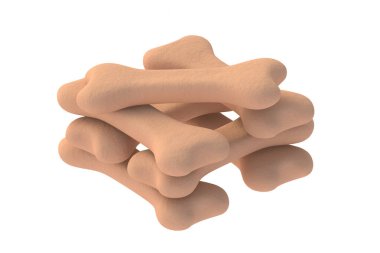 Beyaz arka planda izole edilmiş bir yığın köpek maması kemiği. 3d hazırlayıcı
