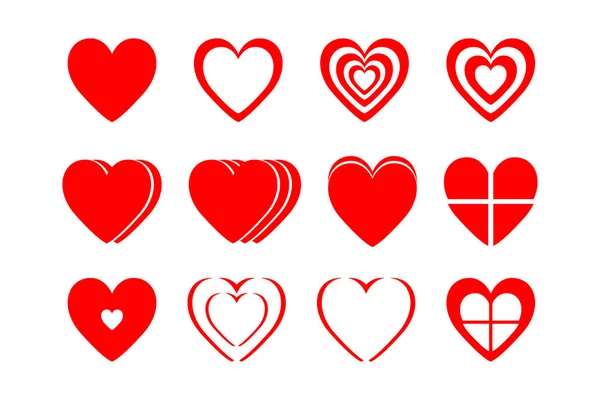 Ein Satz Verschiedener Roter Herzen Großartig Für Projekte — Stockvektor