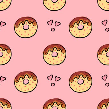 Sevimli el yapımı donut ve kalplerin kusursuz deseni. Her proje için iyidir..