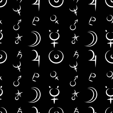 Elle çizilmiş astrolojik gezegenlerle kusursuz bir desen. Her proje için iyidir..