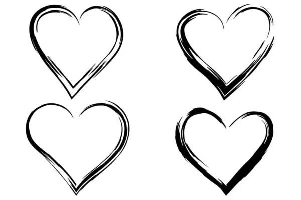 Juego Corazones Negros Dibujados Mano Bueno Para Proyectos — Vector de stock