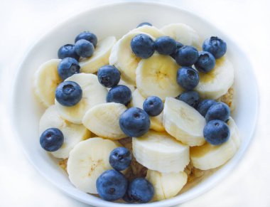 An oat cereal with blueberries, nuts and banana. Good for any project.