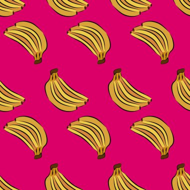 Seamless pattern with hand drawn bananas on pink background.