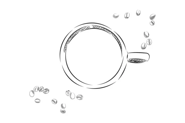 Рука Намальована Чашка Кави Кавовими Зернами Добре Будь Якого Проекту — стоковий вектор