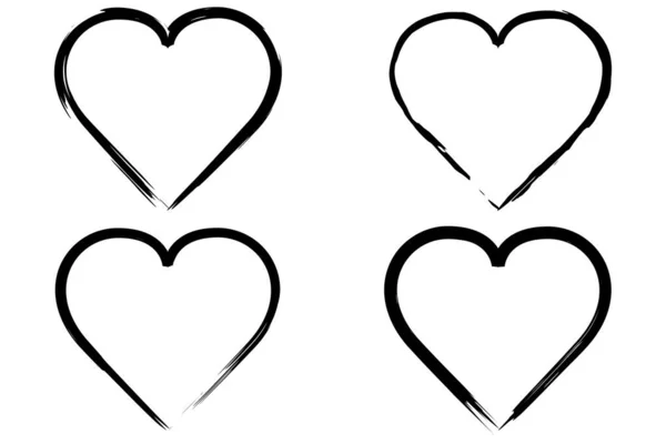 Juego Corazones Negros Dibujados Mano Bueno Para Proyectos — Vector de stock