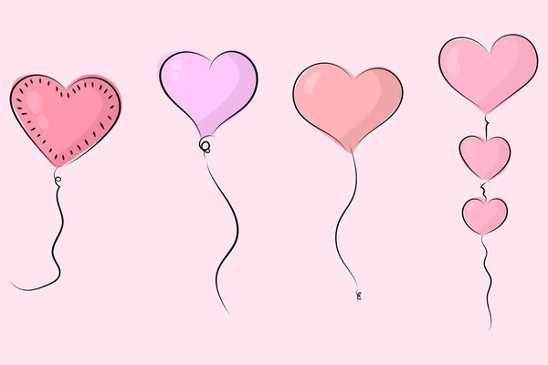 Eine Reihe Von Handgezeichneten Niedlichen Luftballons Herzform Gut Für Jedes — Stockvektor