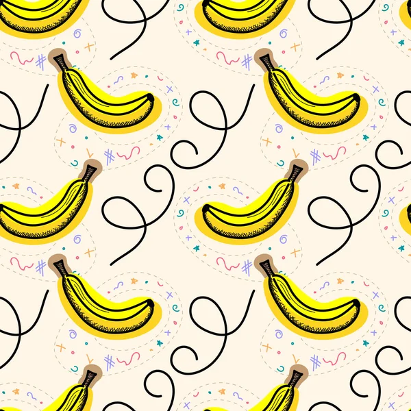 Ein Nahtloses Muster Mit Modernen Handgezeichneten Bananen Guter Druck — Stockvektor
