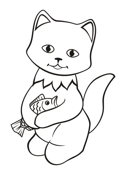 Kočka s rybu. obrys — Stockový vektor