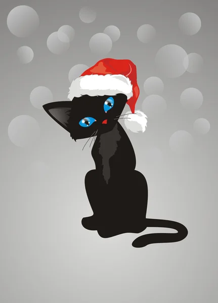 Czarny kot w kapelusz santas — Wektor stockowy