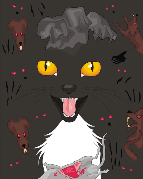 Страх и ужас кошка, которая обила мышь — стоковый вектор