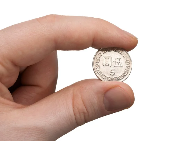 In der Hand eine 5 nt Dollar Münze — Stockfoto