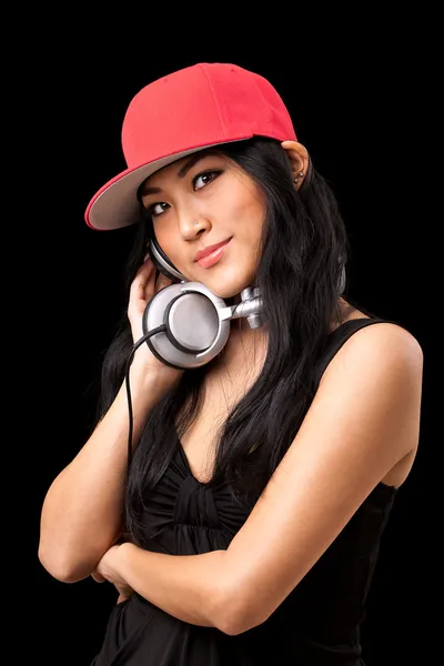 Female DJ listening to music — Stock Photo, Image