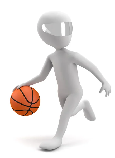3d man running with a basketball ball. 3d image. On a white back