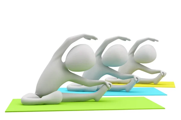 3d grup yoga egzersizleri yapıyor. 3D görüntü. üzerinde beyaz bir ba — Stok fotoğraf