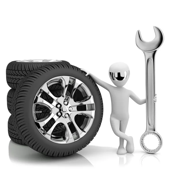 3d little human- car mechanic. 3d image. On a white background — Stock Photo, Image