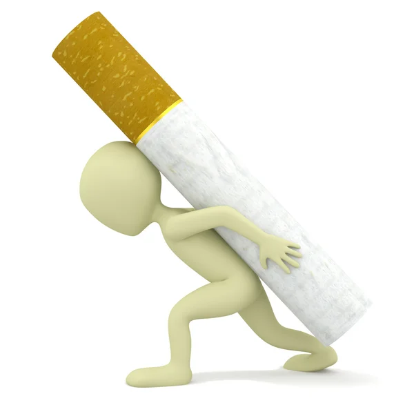 3D liten person bär en tung cigarett. — Stockfoto