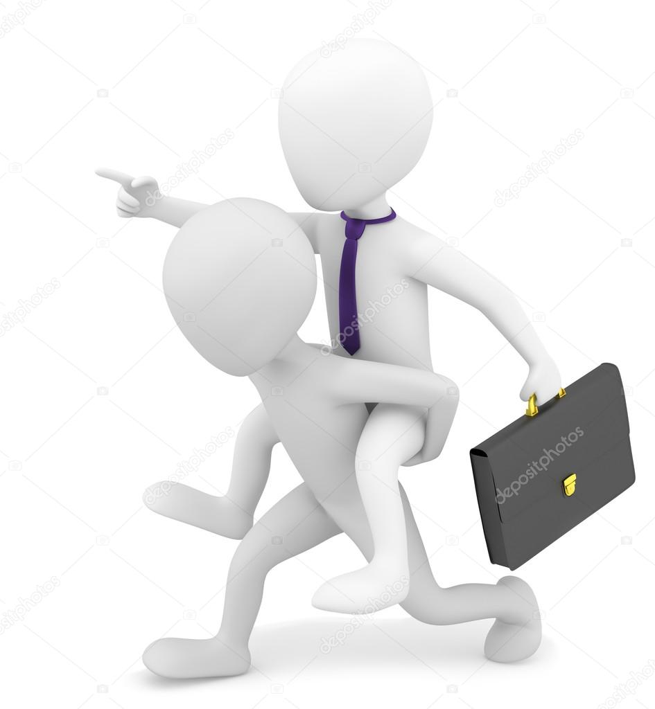 3d small person carries on his back businessman