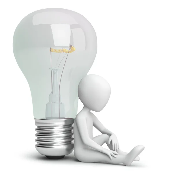 3d small person and the bulb. — Stock Photo, Image