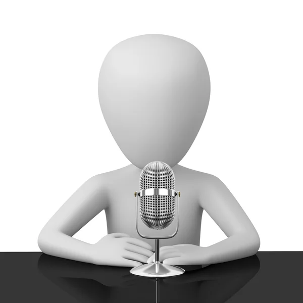 3D person speaks into a microphone. Stock Photo