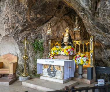 View of the Holy Cave (Santa Cueva) in Covadonga. In it is the Virgin of Covadonga or the 